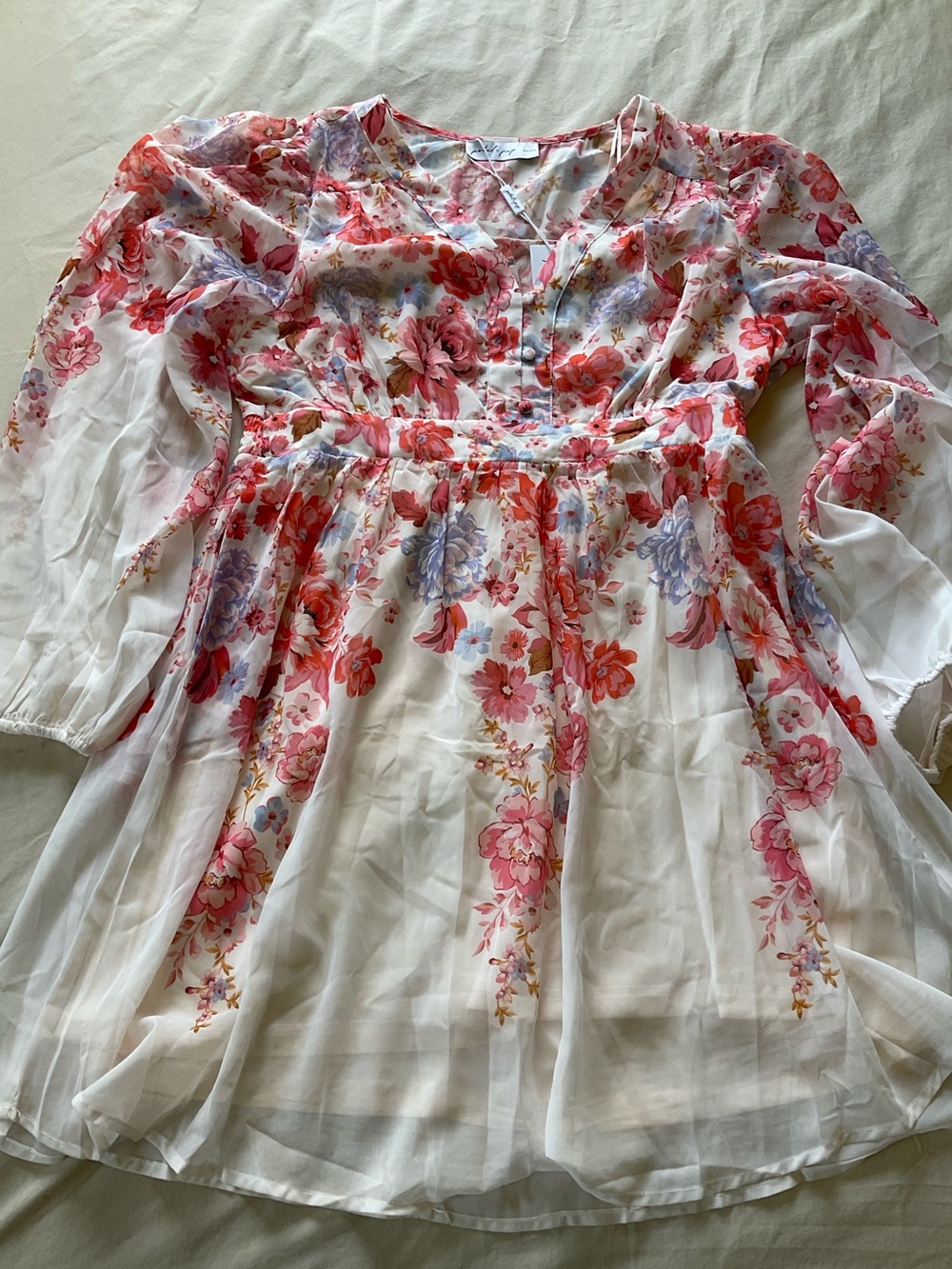 NWT Petal & Pup Floral Chiffon Mini Dress XL Romantic Cottagecore Long Sleeve - Picture 9 of 9